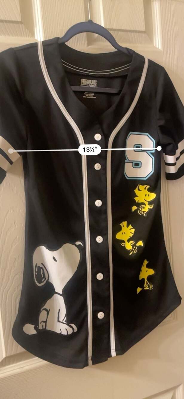 Peanuts Snoopy and Woodstock Women's Black Baseball Jersey - Picture 4 of 5